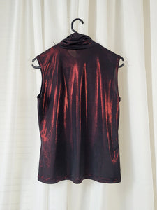 Vintage 90s shimmer red & black turtleneck tank blouse top