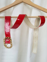 Load image into Gallery viewer, Vintage 90s faux leather red glossy minimalist belt
