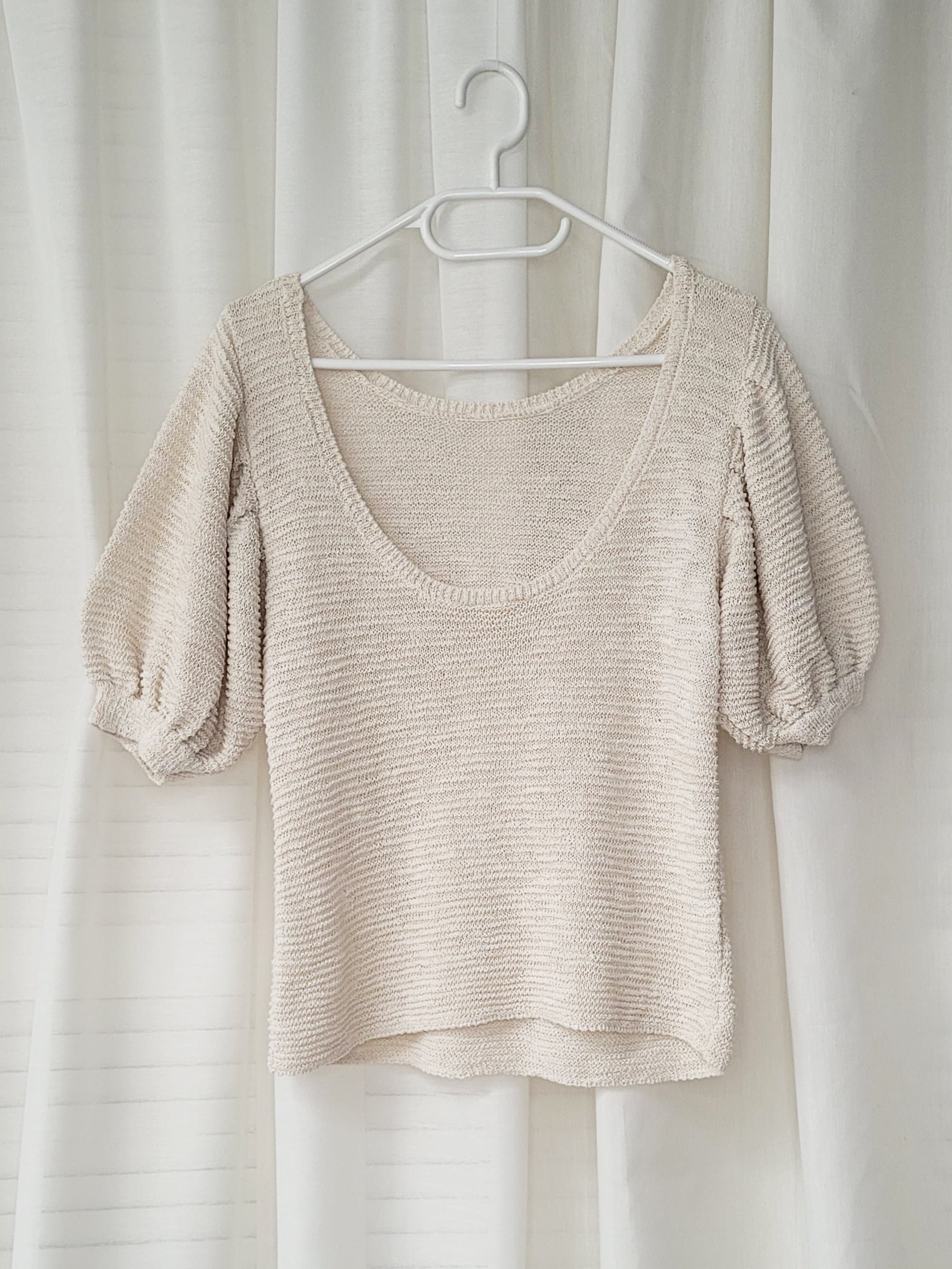 Vintage Y2K 00s cream knitted short puff sleeve top