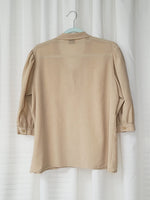 Load image into Gallery viewer, Vintage 80s brown bow collar puff sleeve blouse top
