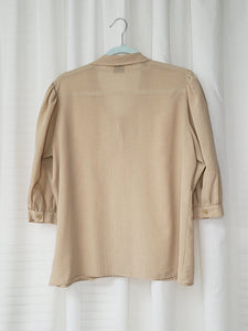 Vintage 80s brown bow collar puff sleeve blouse top