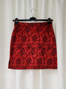 Vintage 90s red roses print tight mini skirt