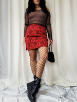 Load image into Gallery viewer, Vintage 90s red roses print tight mini skirt
