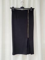 Load image into Gallery viewer, Vintage 00s Y2K black front zipper tight stretch midi skirt
