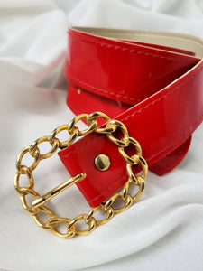 Vintage 90s faux leather red glossy minimalist belt