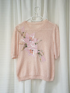 Vintage 90s pink flower appliqued sleeveless sweater top