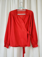 Load image into Gallery viewer, Vintage 80s red embroidery wrap blouse top
