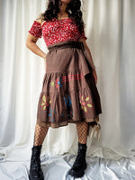 Load image into Gallery viewer, Vintage Y2K 00s brown applique midi peasant skirt
