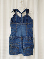 Load image into Gallery viewer, Vintage 00s Y2K blue denim dungaree mini dress
