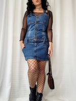 Load image into Gallery viewer, Vintage 00s Y2K blue denim dungaree mini dress
