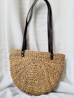 Load image into Gallery viewer, Vintage 80s sand brown wooden straw shoulder bag
