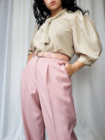 Load image into Gallery viewer, Vintage 80s brown bow collar puff sleeve blouse top
