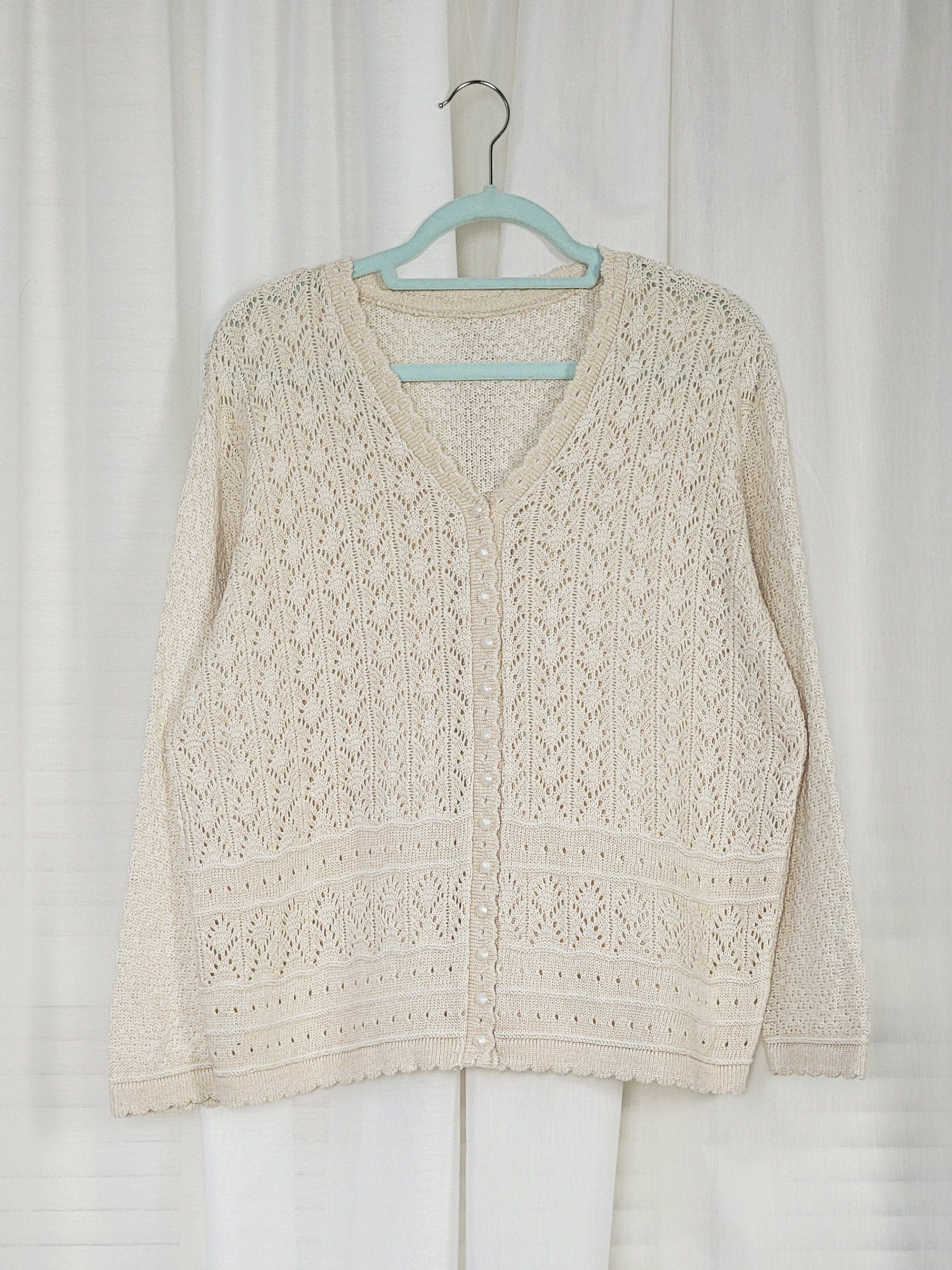 Vintage 90s cream knit patterned button down cardigan top