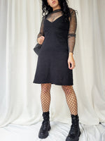 Load image into Gallery viewer, Vintage 90s black embroidered spaghetti straps mini dress
