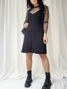 Vintage 90s black embroidered spaghetti straps mini dress