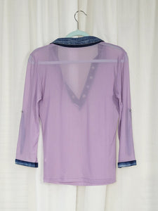 Vintage Y2K 00s mesh lilac denim collar blouse top