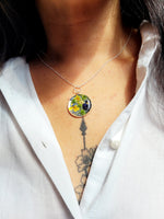 Load image into Gallery viewer, Dried flower resin round pendant necklace with silver chain,   RN1
