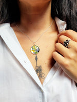 Load image into Gallery viewer, Dried flower resin round pendant necklace with silver chain,   RN1
