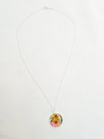 Load image into Gallery viewer, Dried flower resin round pendant necklace with silver chain,   RN2

