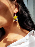 Load image into Gallery viewer, Handmade dried flower silver round 27mm dangle earrings,   E27mm

