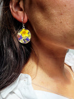 Load image into Gallery viewer, Handmade dried flower silver round 27mm dangle earrings,   E27mm
