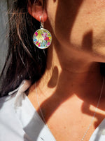 Load image into Gallery viewer, Handmade dried flower silver round 27mm dangle earrings,   E1 27mm
