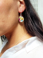 Load image into Gallery viewer, Handmade dried flower silver round 22mm dangle earrings,   E3 22mm
