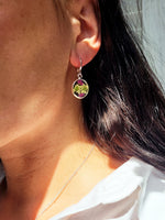 Load image into Gallery viewer, Handmade dried flower silver round 15mm dangle earrings,   E4 15mm
