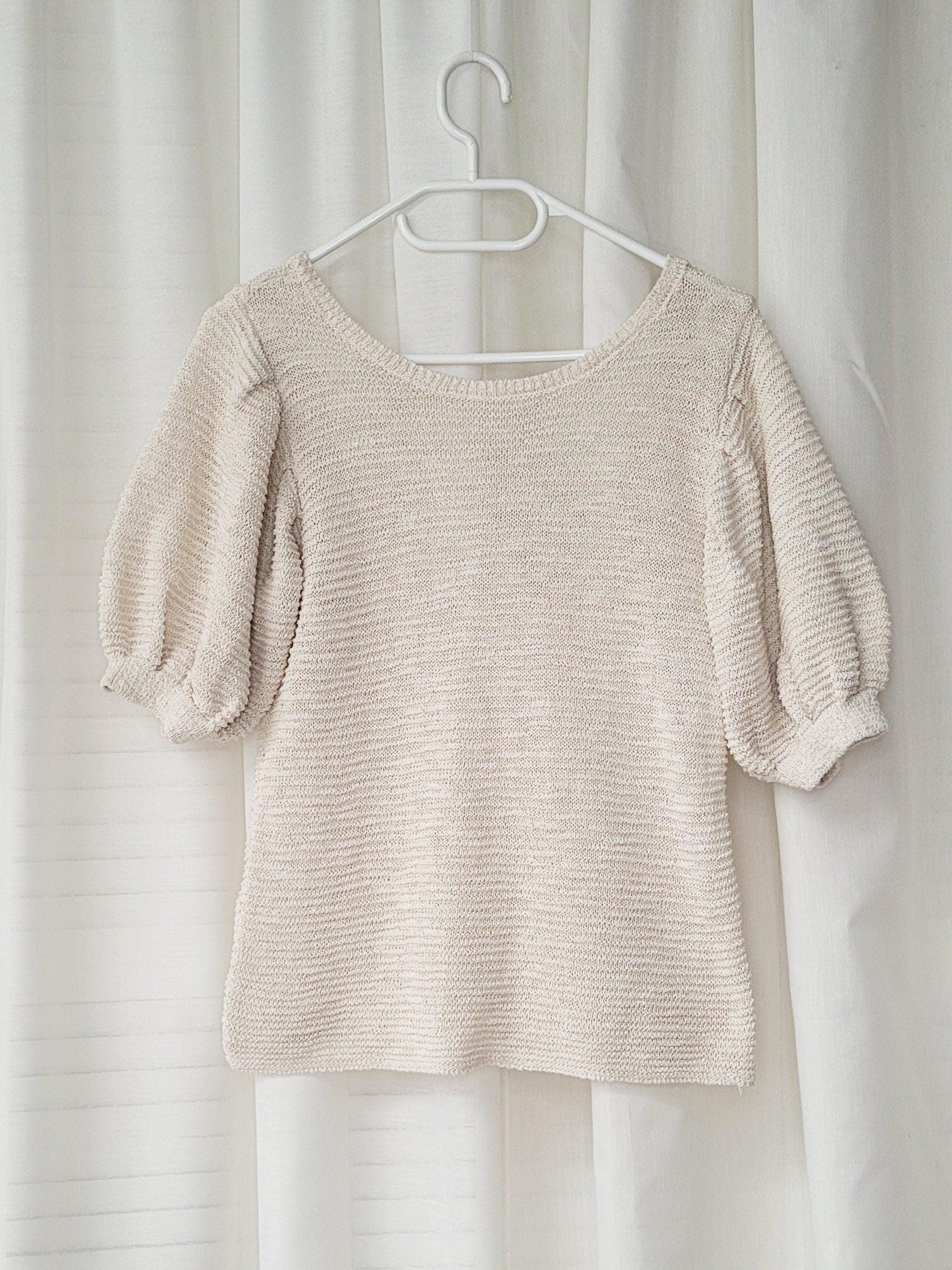 Vintage Y2K 00s cream knitted short puff sleeve top