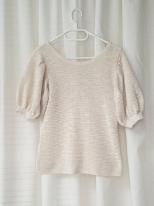 Vintage Y2K 00s cream knitted short puff sleeve top