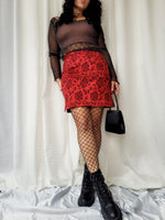 Load image into Gallery viewer, Vintage 90s red roses print tight mini skirt
