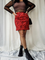 Load image into Gallery viewer, Vintage 90s red roses print tight mini skirt
