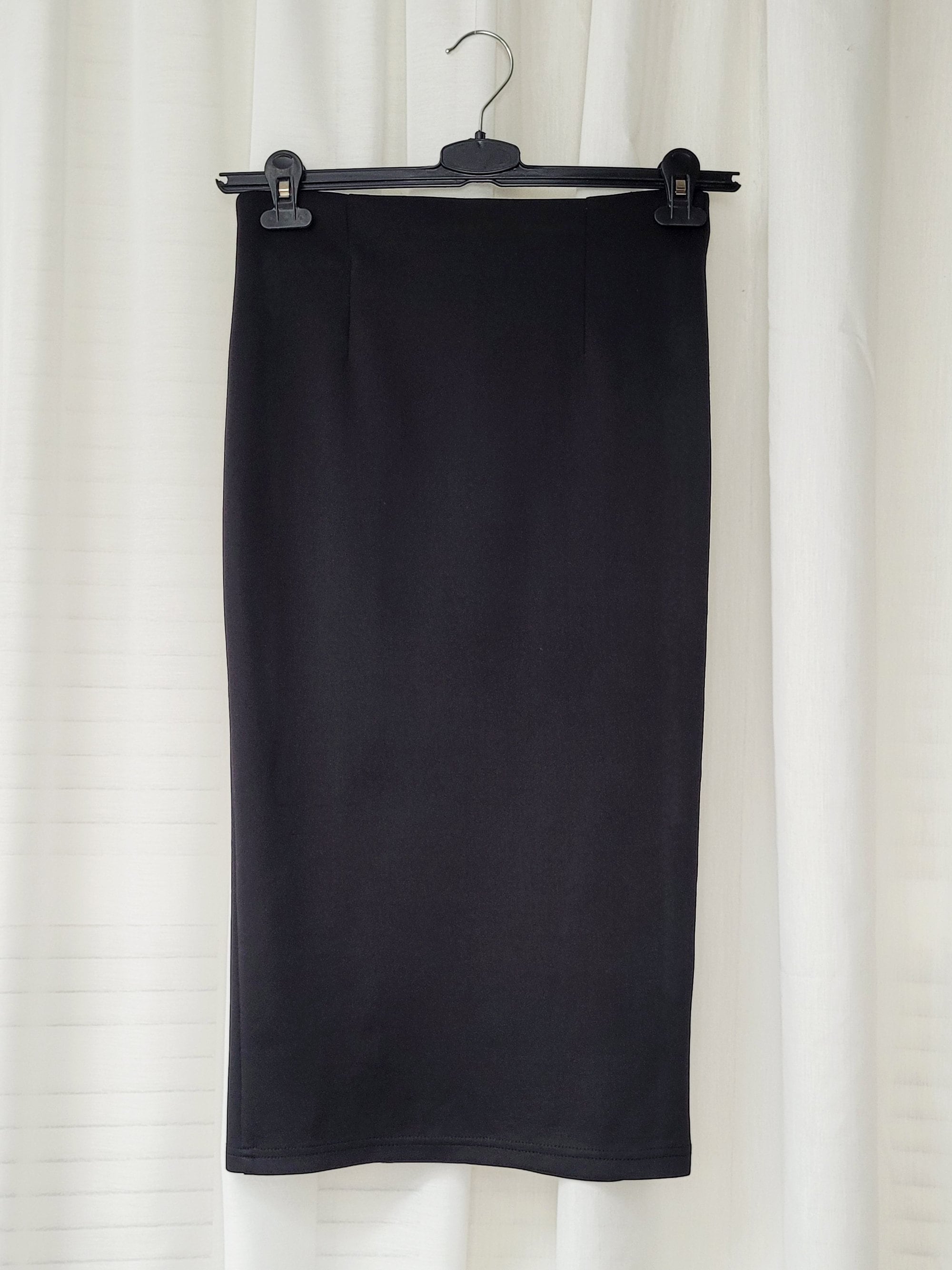 Vintage 00s Y2K black front zipper tight stretch midi skirt