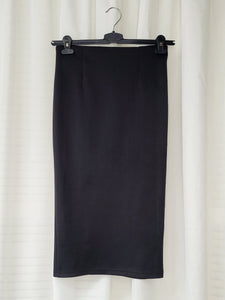 Vintage 00s Y2K black front zipper tight stretch midi skirt