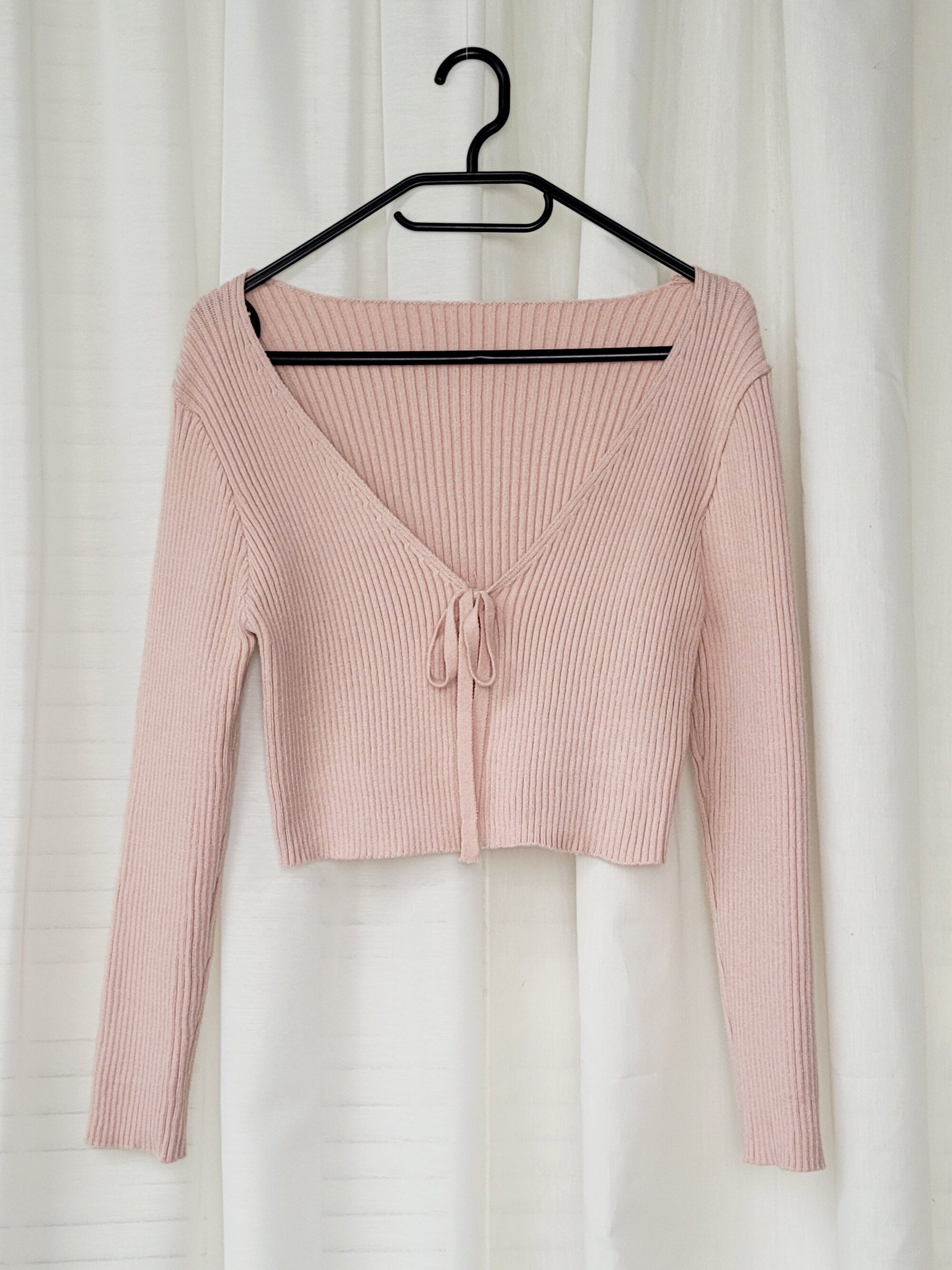 Vintage 00s Y2K tie up pink ribbed knit cardigan crop to