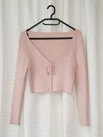 Load image into Gallery viewer, Vintage 00s Y2K tie up pink ribbed knit cardigan crop to
