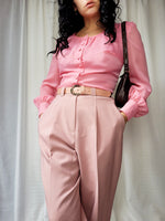 Load image into Gallery viewer, Vintage 70s pink handmade balloon sleeve blouse top
