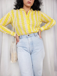 Vintage 90s colorful yellow striped minimalist shirt top
