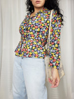 Load image into Gallery viewer, Vintage 90s handmade smart tulip print peplum belted blouse
