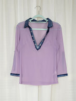 Load image into Gallery viewer, Vintage Y2K 00s mesh lilac denim collar blouse top
