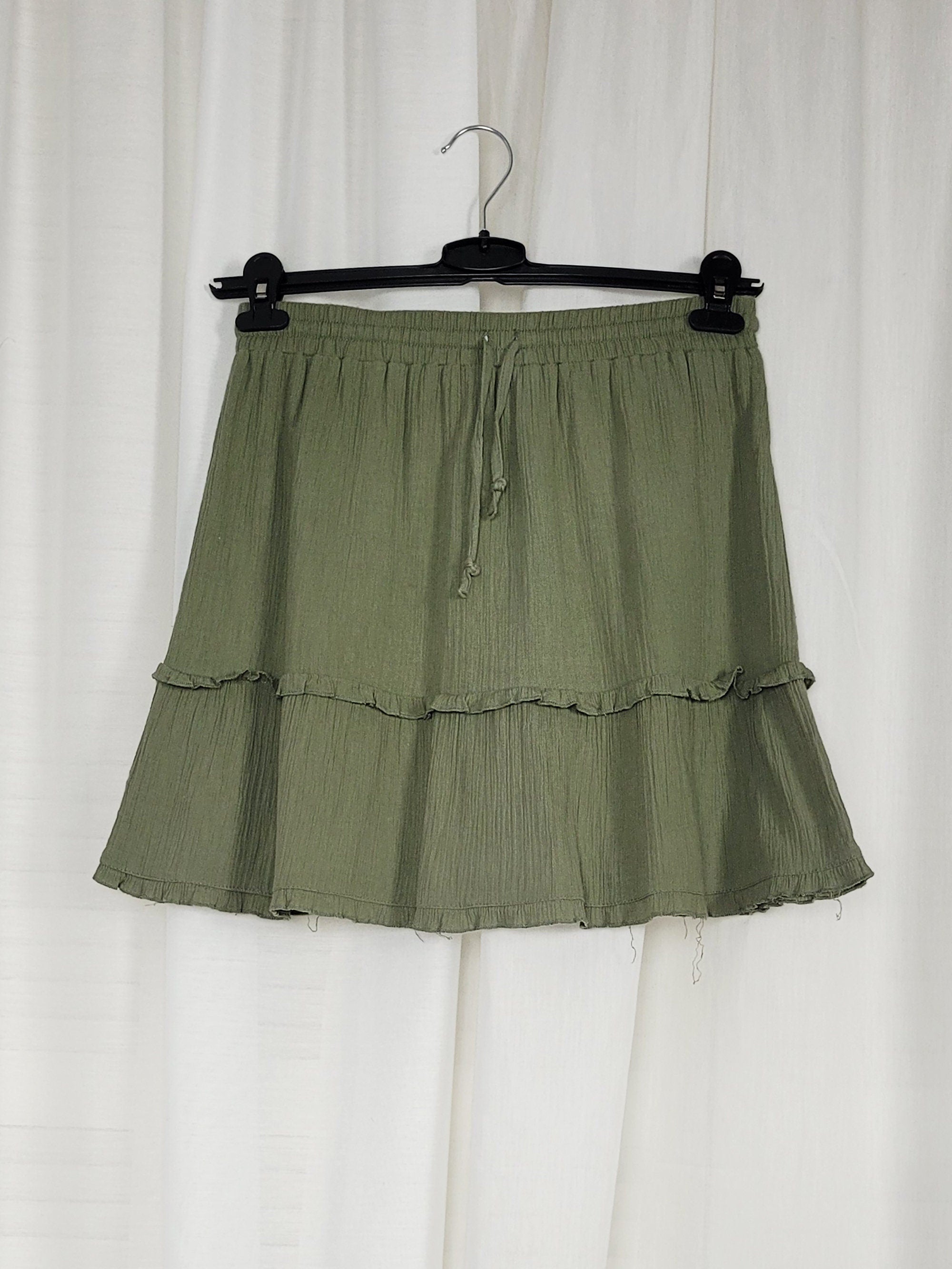 Vintage 00s Y2K khaki green broomstick mini skirt