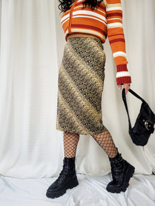 Vintage 90s brown snake print midi pencil skirt