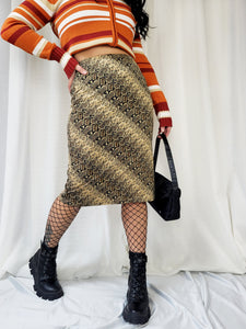 Vintage 90s brown snake print midi pencil skirt