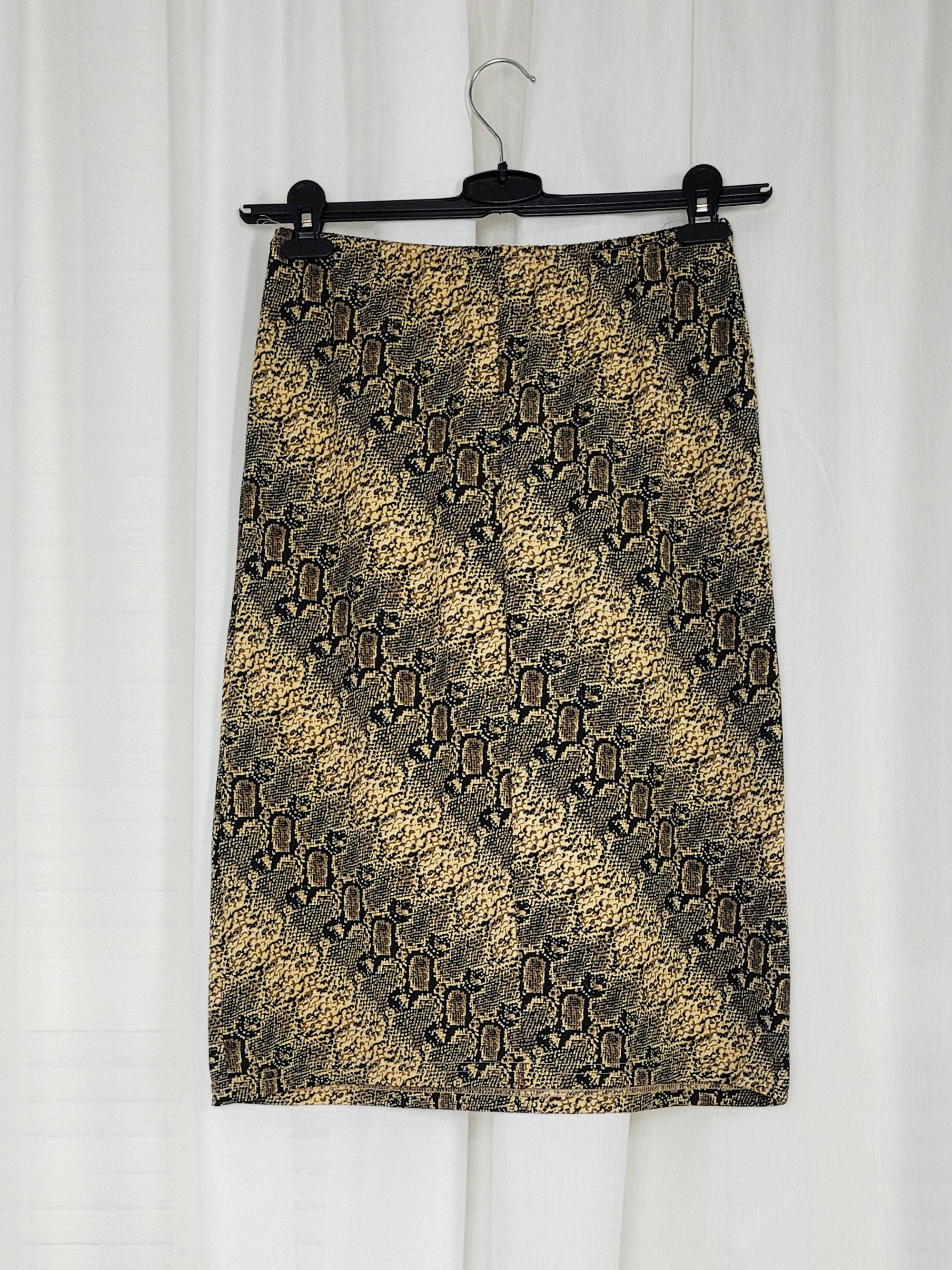 Vintage 90s brown snake print midi pencil skirt