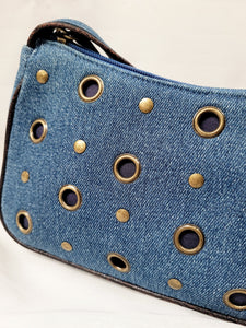 Vintage 00s denim jeans metal holes shoulder bag