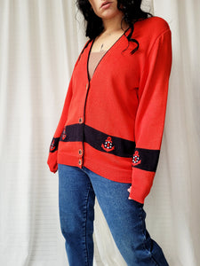 Vintage 90s red nautical long buttons down cardigan