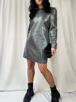 Load image into Gallery viewer, Vintage 90s silver shimmer net minimalist party mini dress
