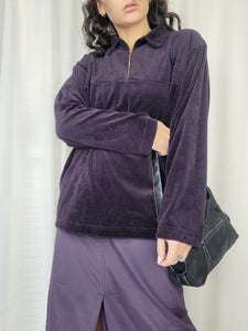 Retro 90s 1/4 zip purple velveteen minimalist jumper top