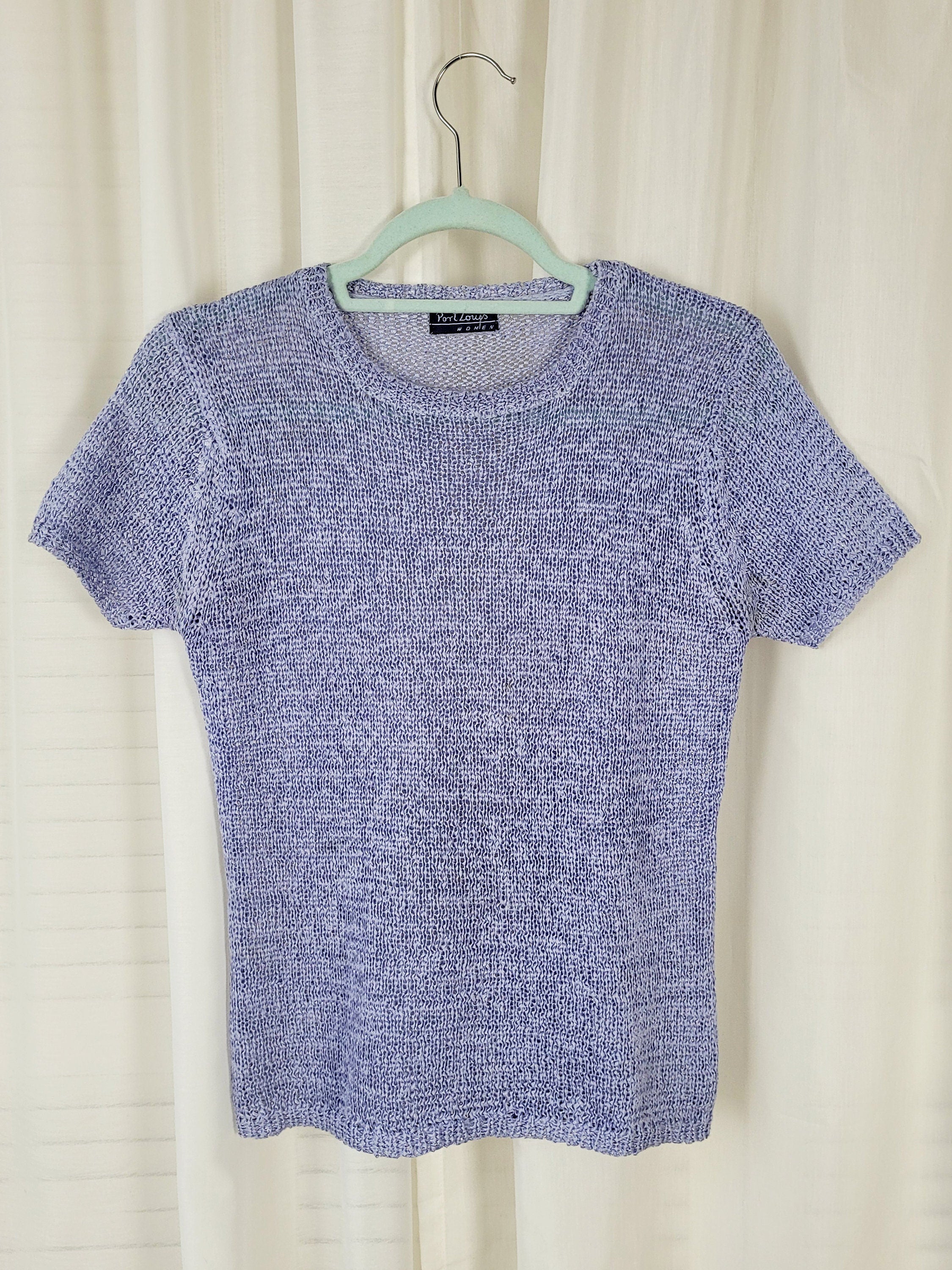 Retro 90s minimalist lilac cable knitted short sleeve top