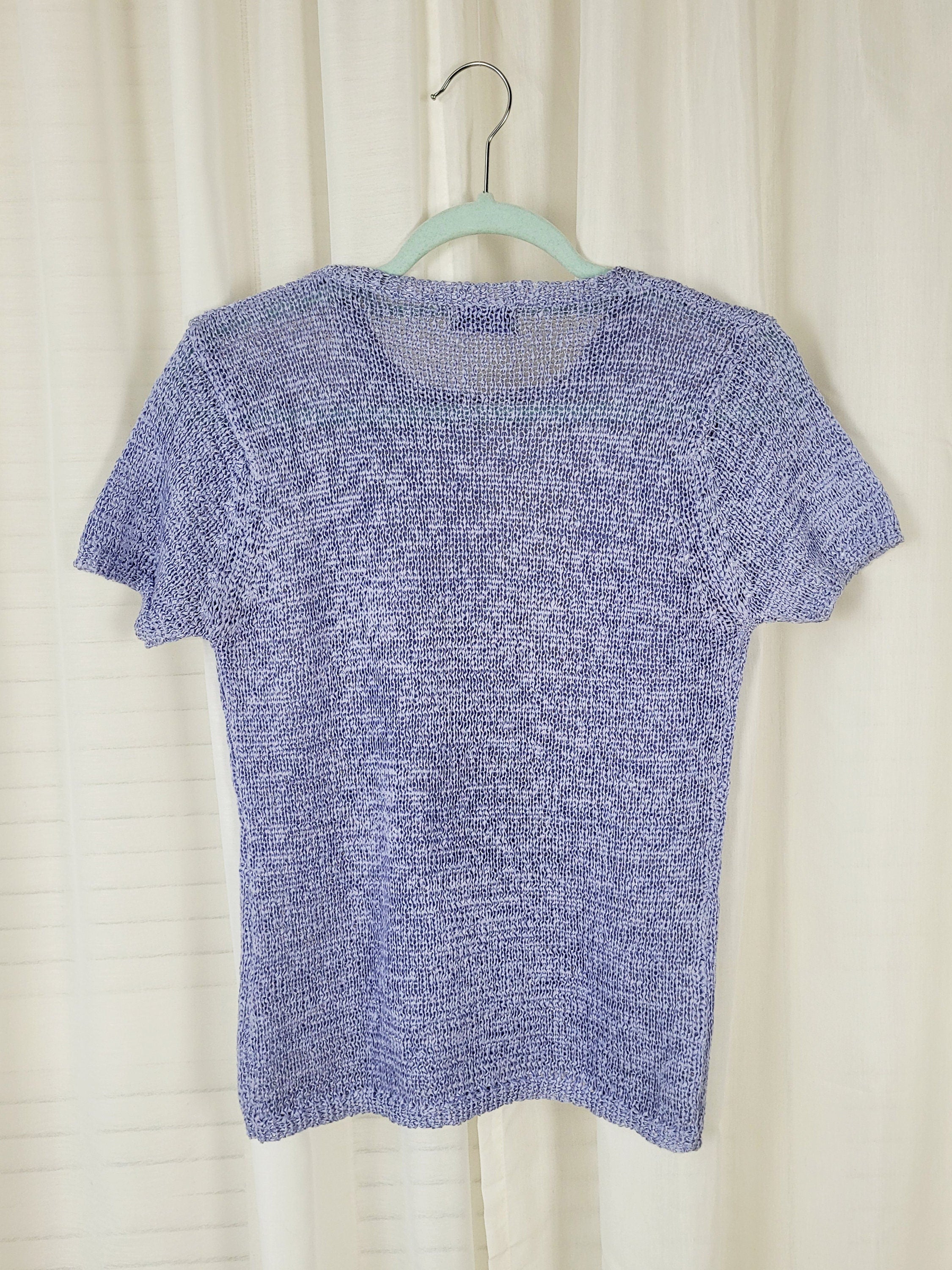 Retro 90s minimalist lilac cable knitted short sleeve top